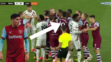 Captura de pantalla de Fox Sports, partido West Ham vs Bayer Leverkusen.