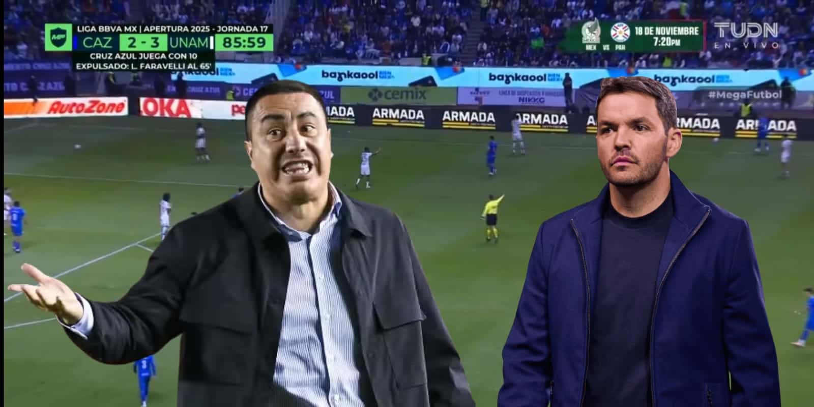 Captura de TUDN, con Juárez y Larcamón al frente