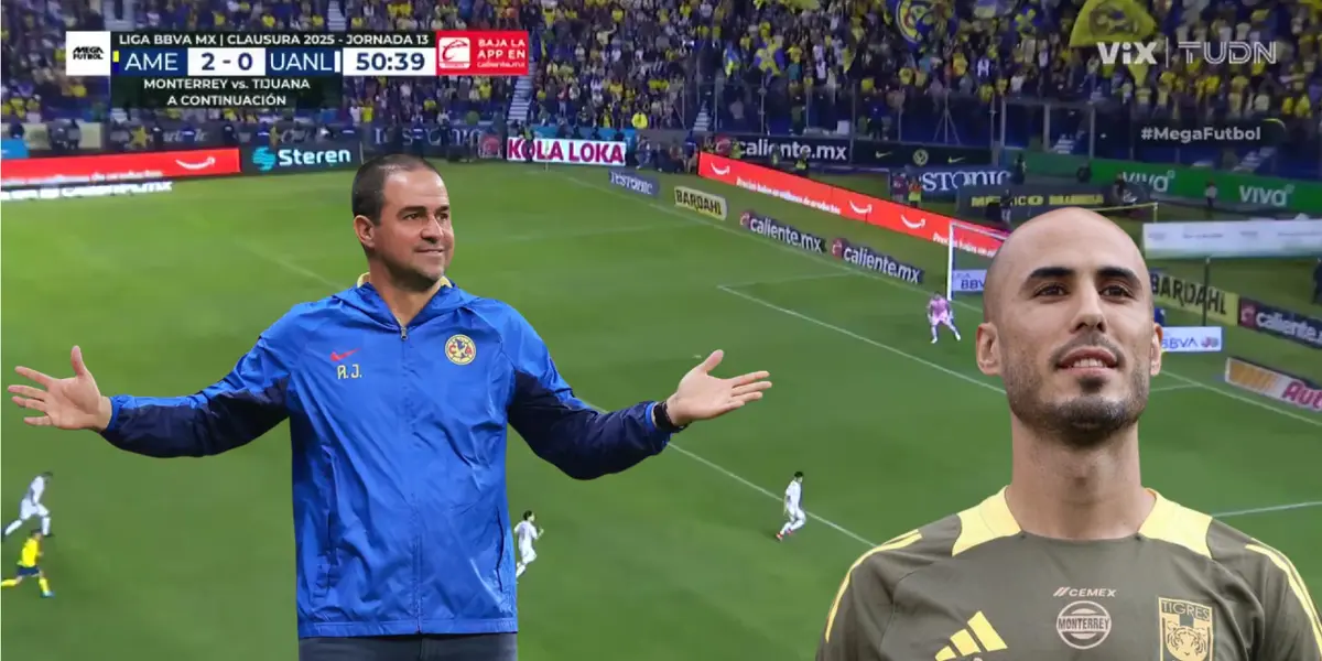 Captura de TUDN del América vs Tigres, con Jardine y Pizarro al frente