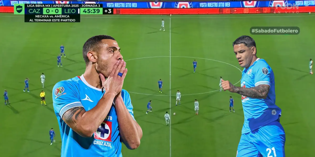 Captura de TUDN del Cruz Azul vs León, con GG y Fernández al frente