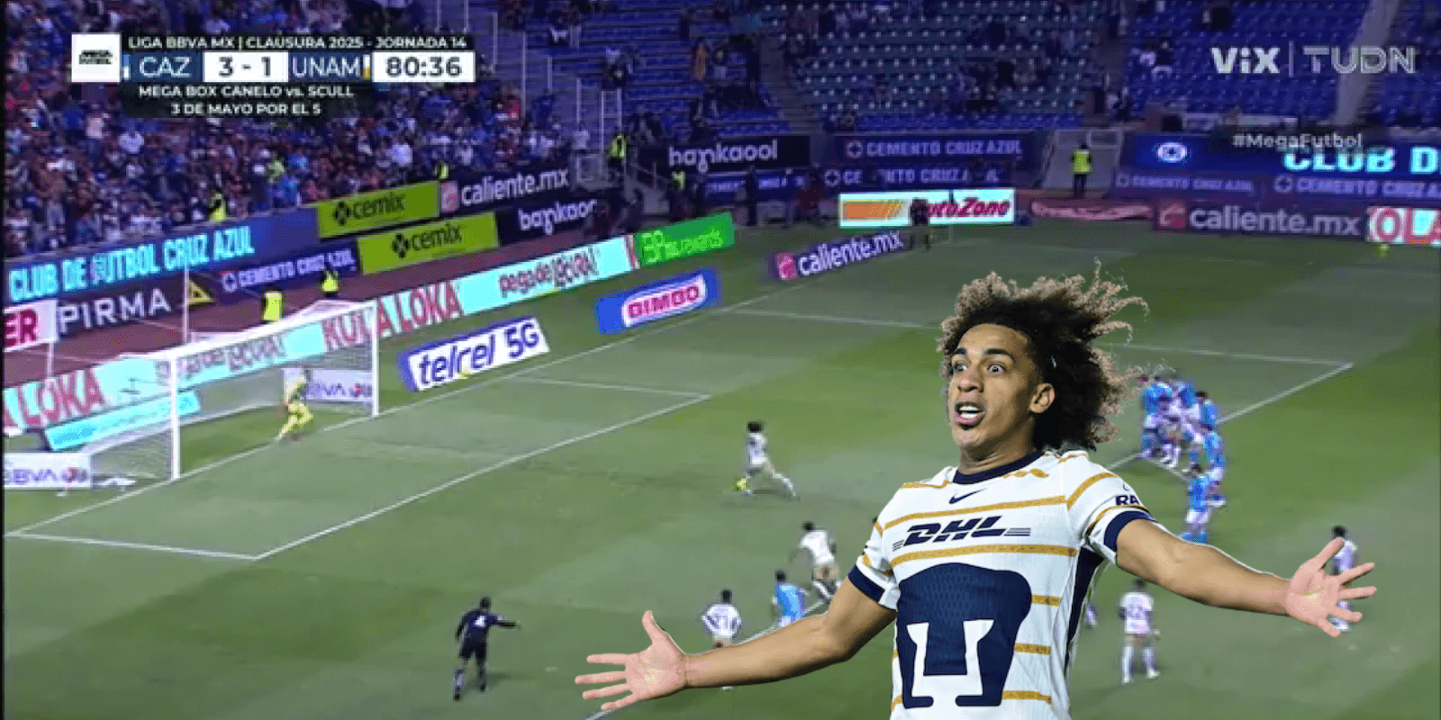 Captura de TUDN del gol de Carrasquilla