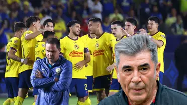 Carlos Reinoso, André Jardine de brazos cruzados y jugadores del América/ Foto Diario AS.