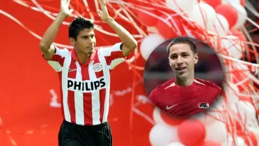 Carlos Salcido cuando jugaba en PSV y Mateo Chávez/Foto Leyendas del Fútbol Mexicano.