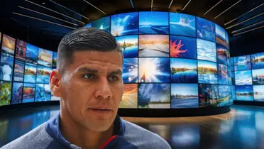 Carlos Salcido y pantallas de fondo/ Foto SERVOF.