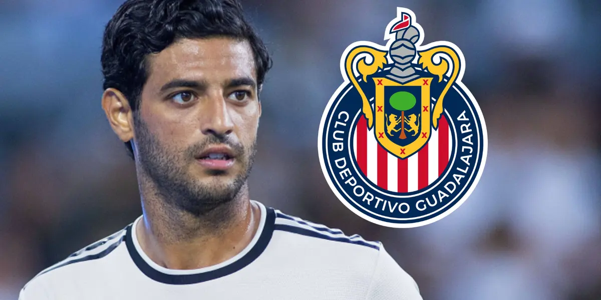 Carlos Vela junto al escudo de Chivas / FOTO TRANSFERMARKT
