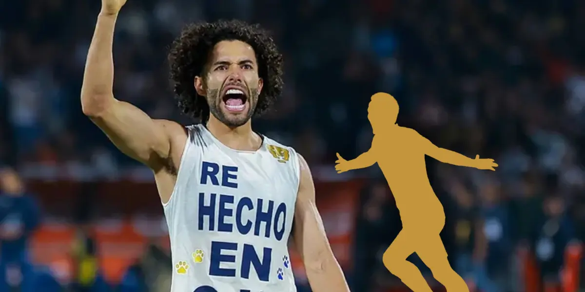 César Huerta celebrando y silueta de jugador corriendo/ Foto Marca.