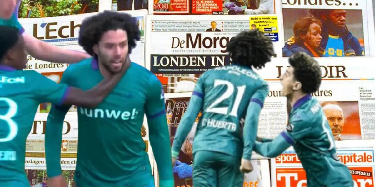 César Huerta festejando su gol ante Genk / FOTO X