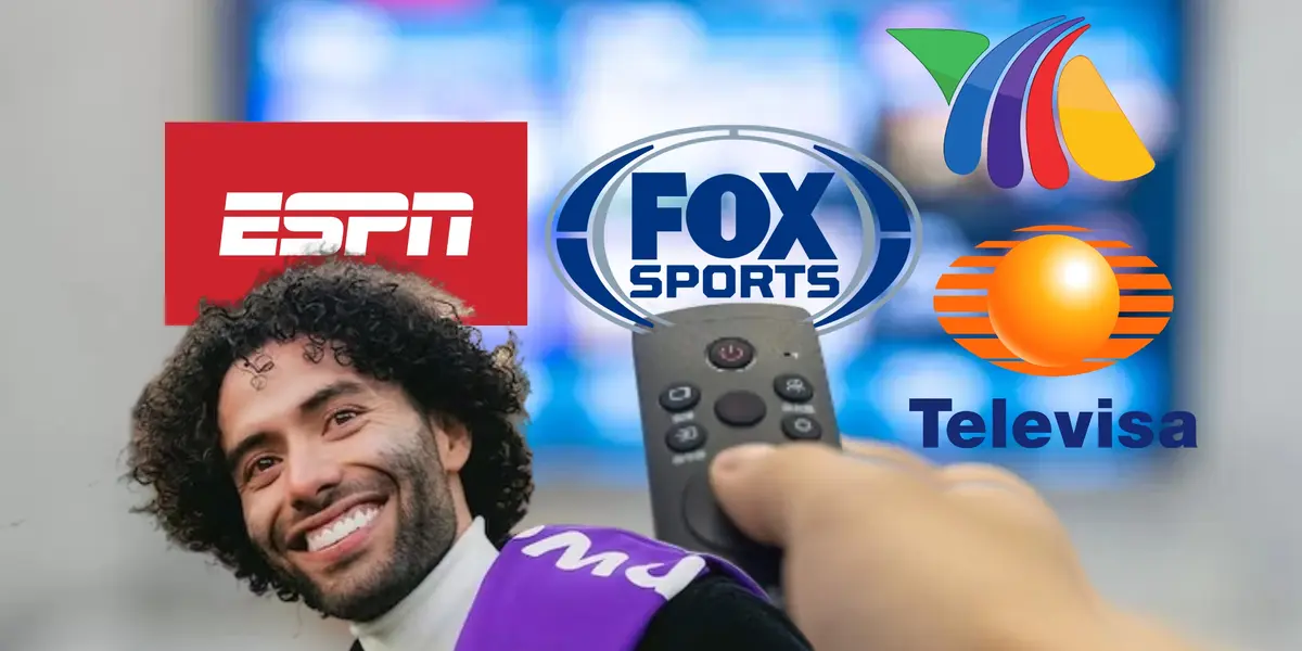 César Huerta y logos de diferentes televisoras/Foto Radio Activa.