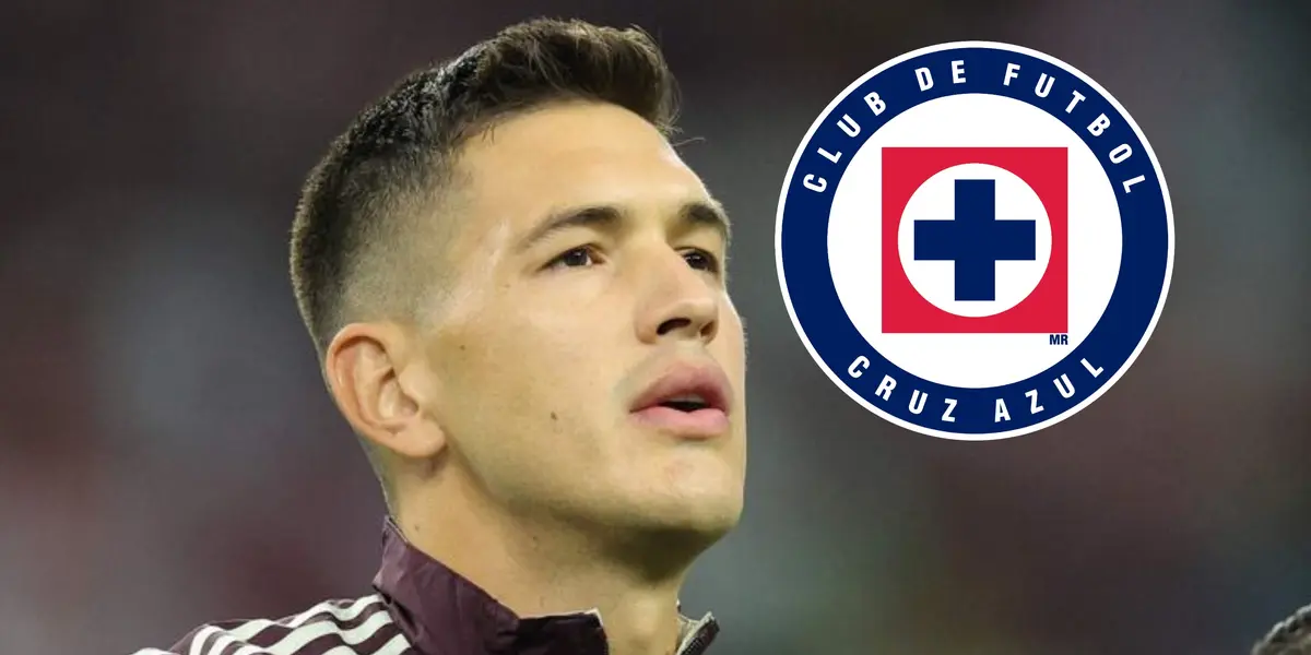 César Montes y escudo de Cruz Azul/ Foto Diario AS.