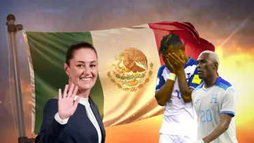 Claudia Sheinbaum saludando y jugadores de Honduras tristes/Foto Wallpapers.com.