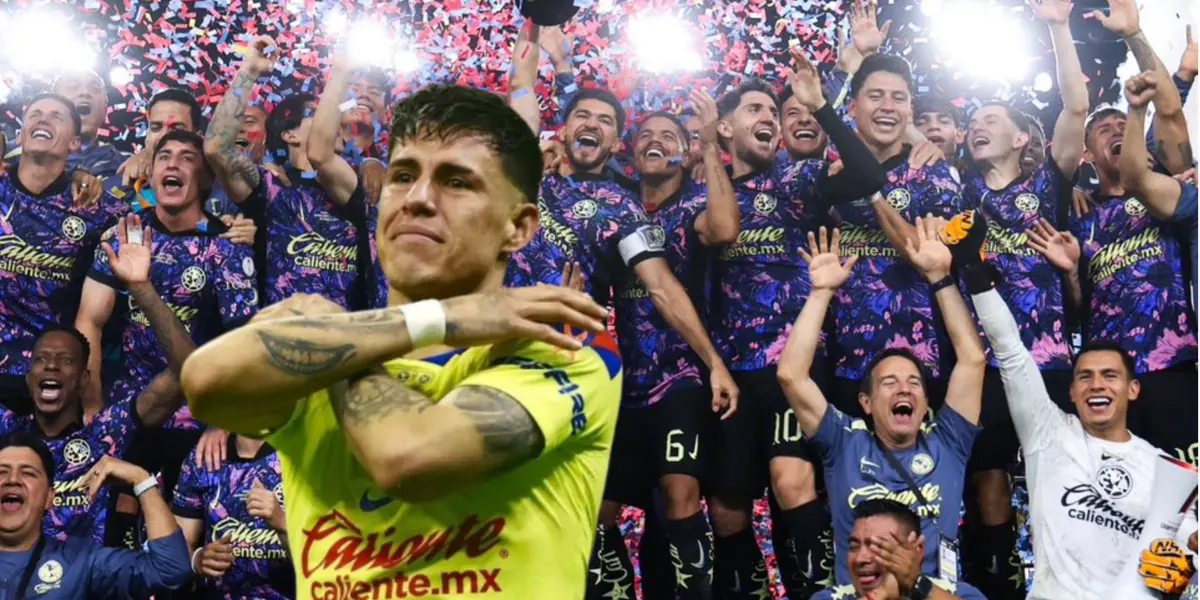 Cristian Calderón emocionado y jugadores del América celebrando/ Foto Cracks.