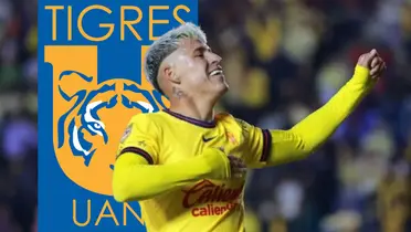 Cristian Calderón junto al escudo de Tigres / FOTO CLARO SPORTS