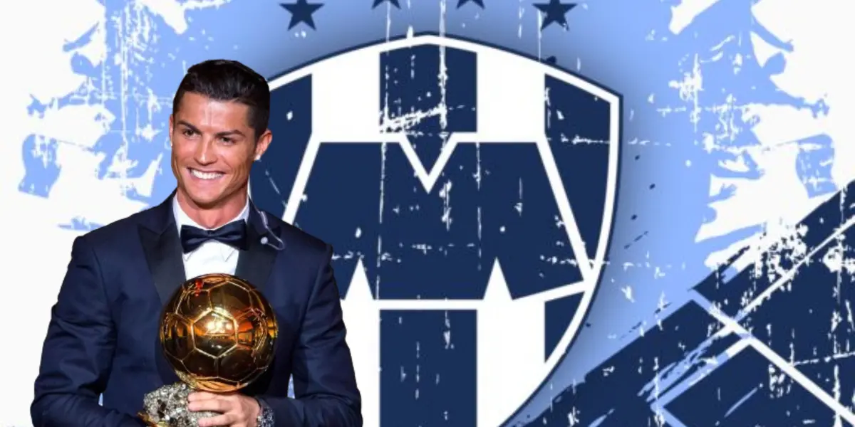 Cristiano Ronaldo junto al escudo de Rayados / FOTO SPORTING NEWS
