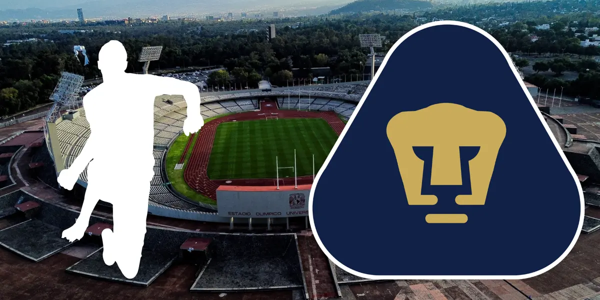 CU de fondo, con escudo de Pumas al frente