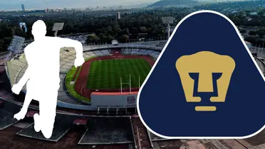 CU de fondo, con escudo de Pumas al frente