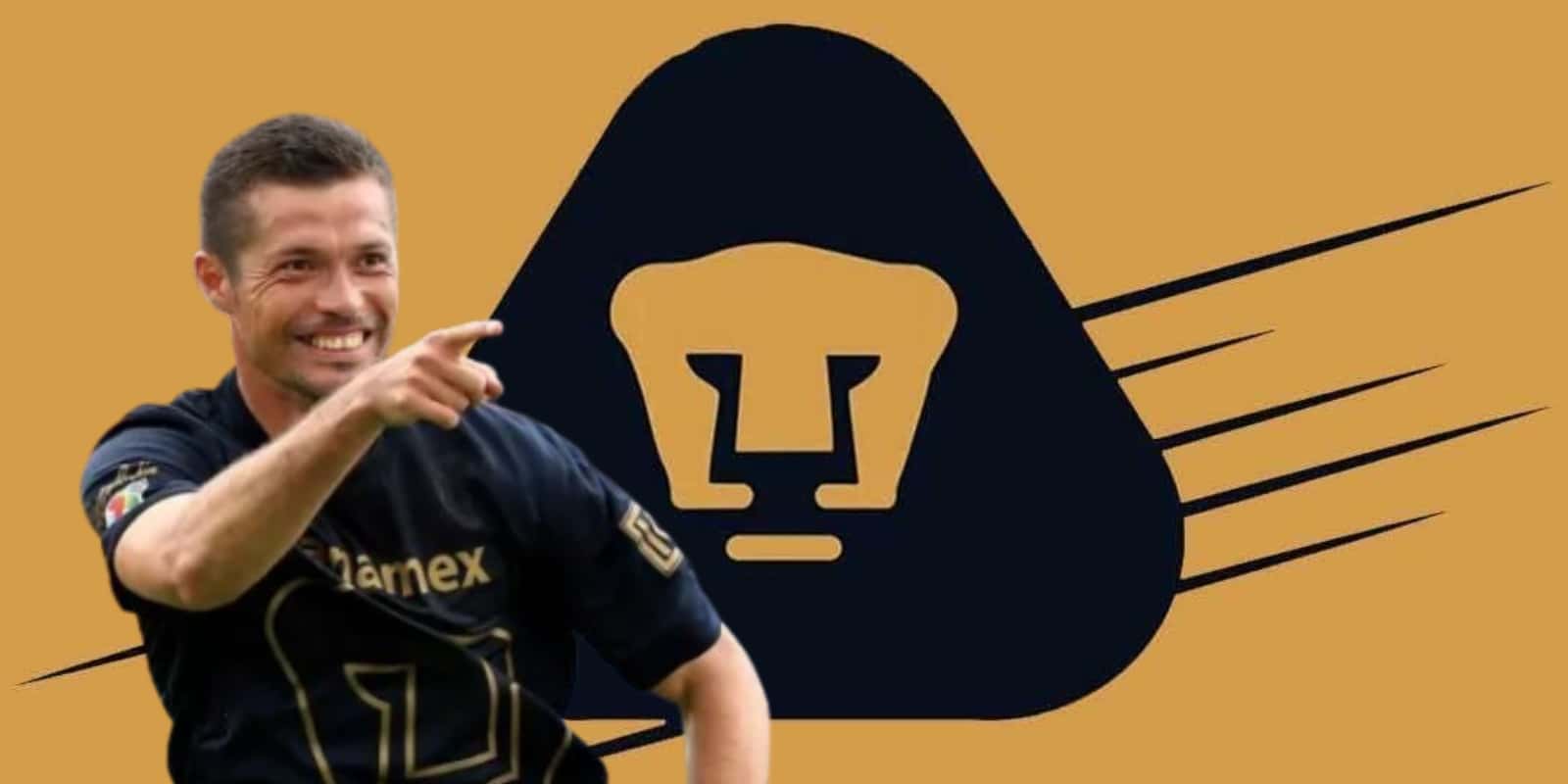 Dante López junto al escudo de Pumas / FOTO X