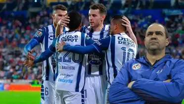 Deossa, Bautista, Idrissi y Sánchez de Pachuca celebrando gol. Foto: Línea directa