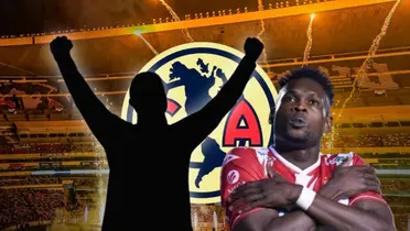 Diber Cambindo y silueta de jugador/Foto Estadio Banorte.