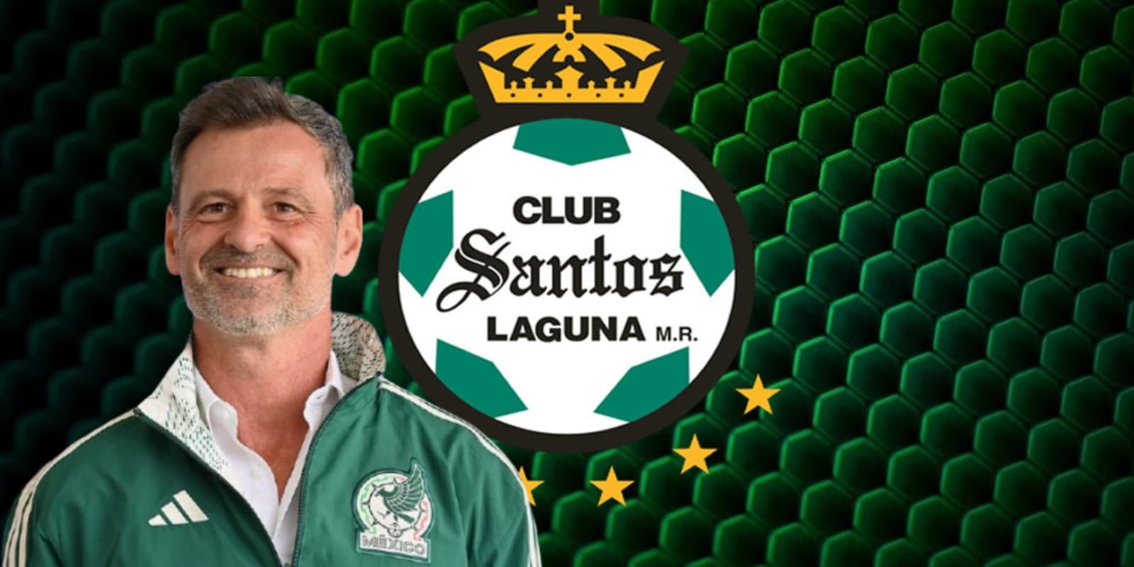 Diego Cocca junto al escudo de Santos Laguna / FOTO INSTAGRAM