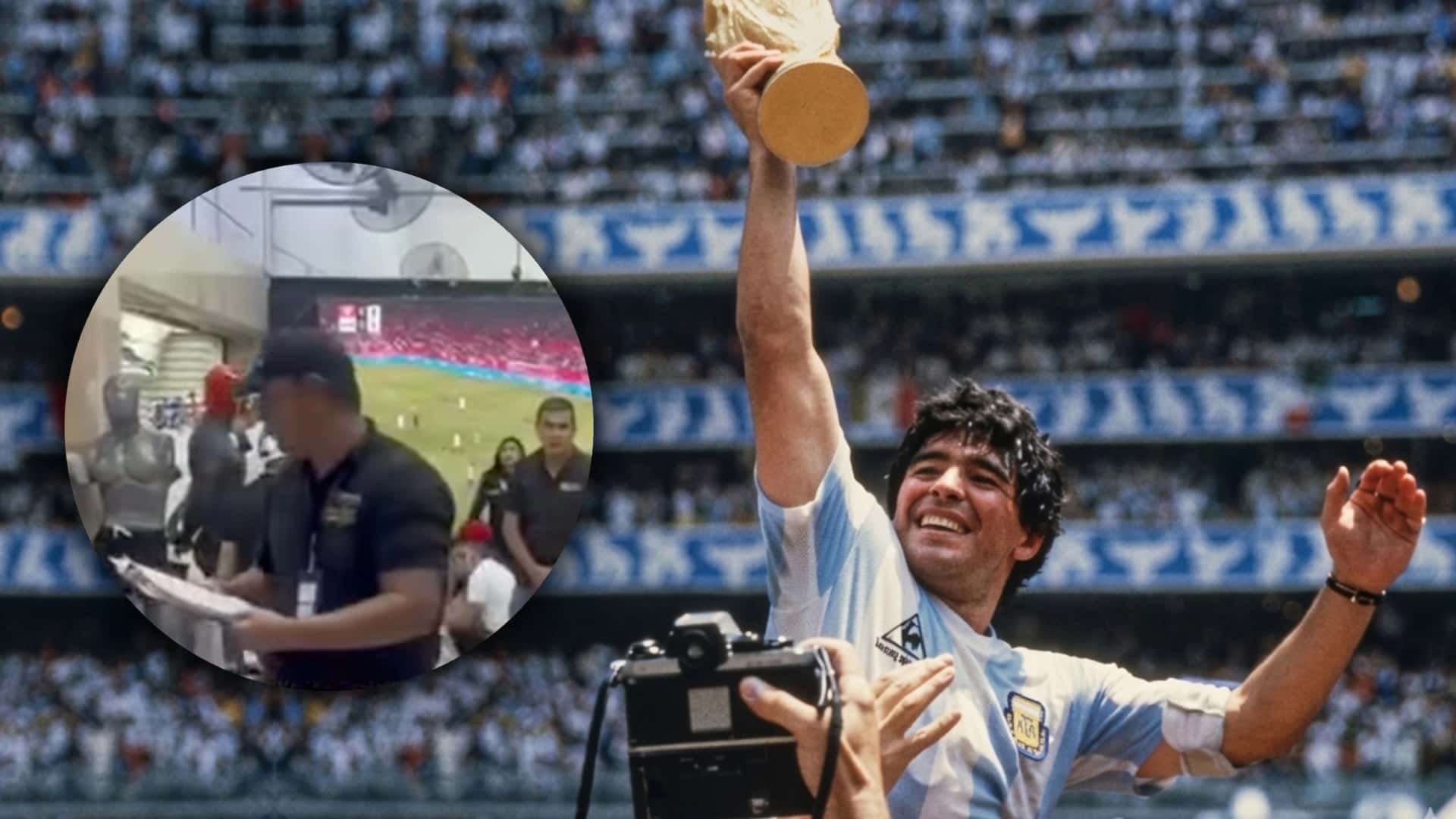 Diego Maradona levantando la Copa del Mundo en el Azteca