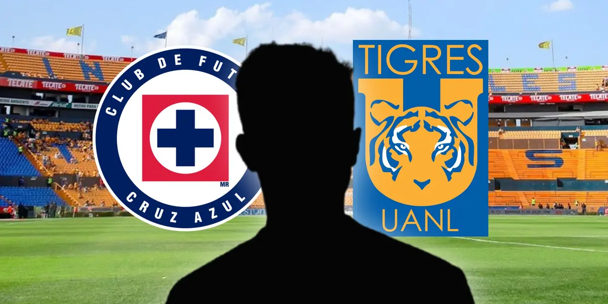 Diego Rossi en forma de silueta y escudos de Cruz Azul y Tigres/Foto Once Diario.