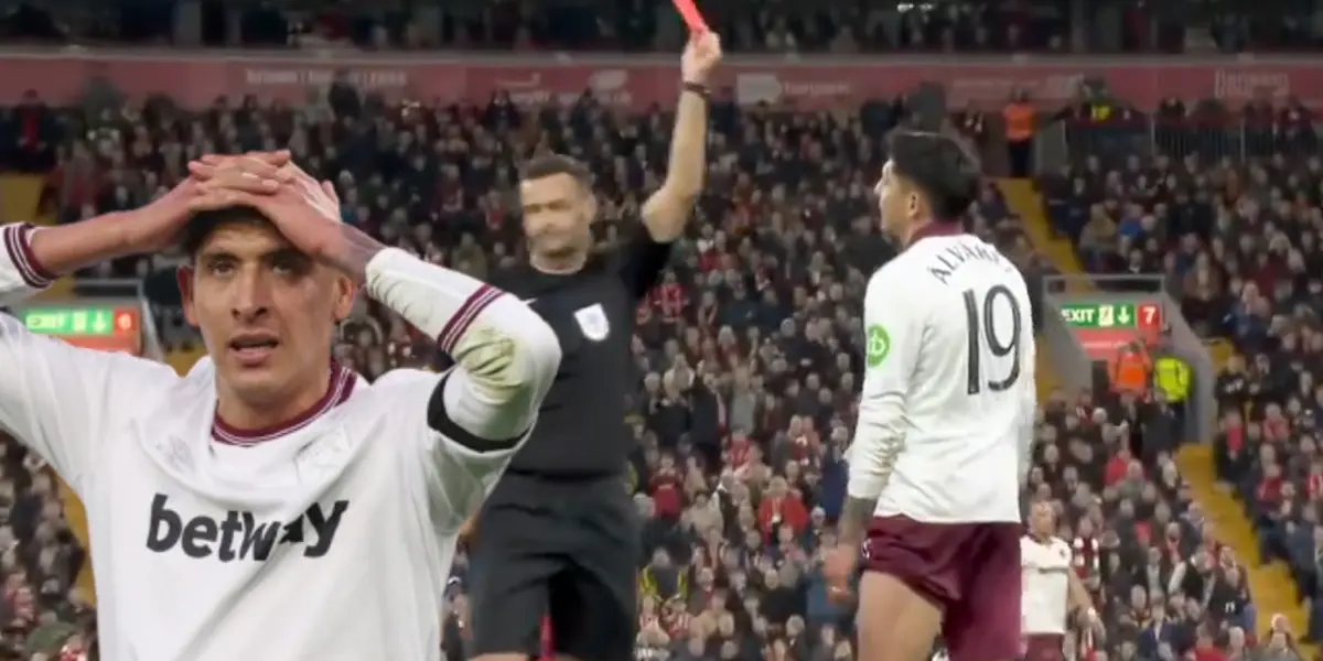 Edson Álvarez expulsado en el Liverpool vs West Ham / FOTO CANCHA