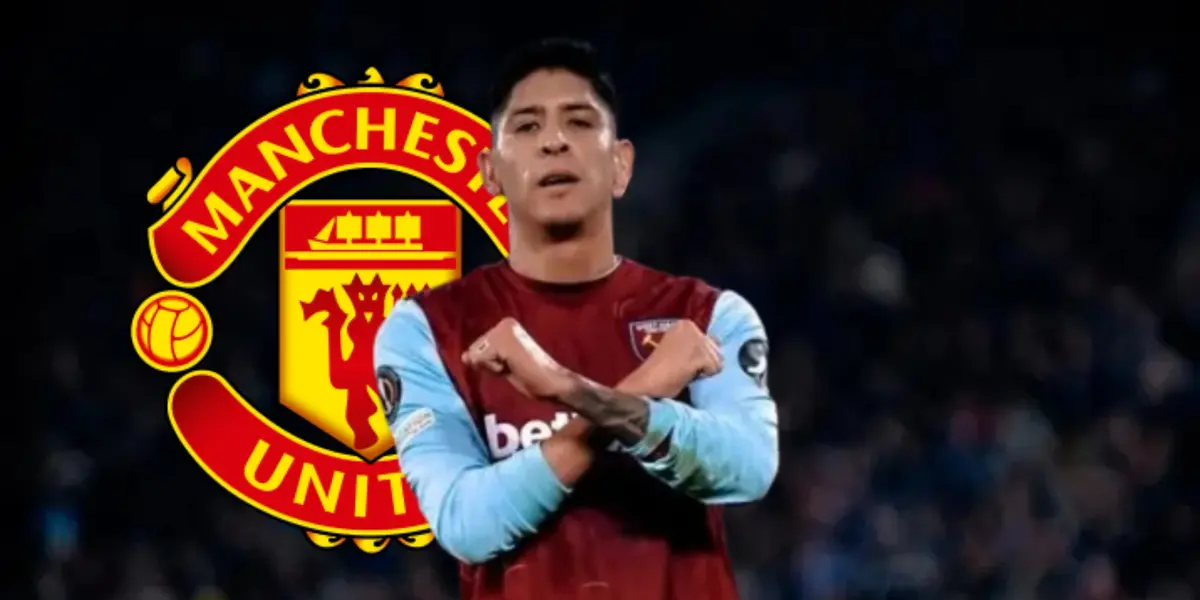 Edson Álvarez junto al escudo del Manchester United / FOTO TUDN