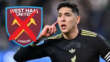 Edson Álvarez junto al escudo del West Ham / FOTO EXCÉLSIOR
