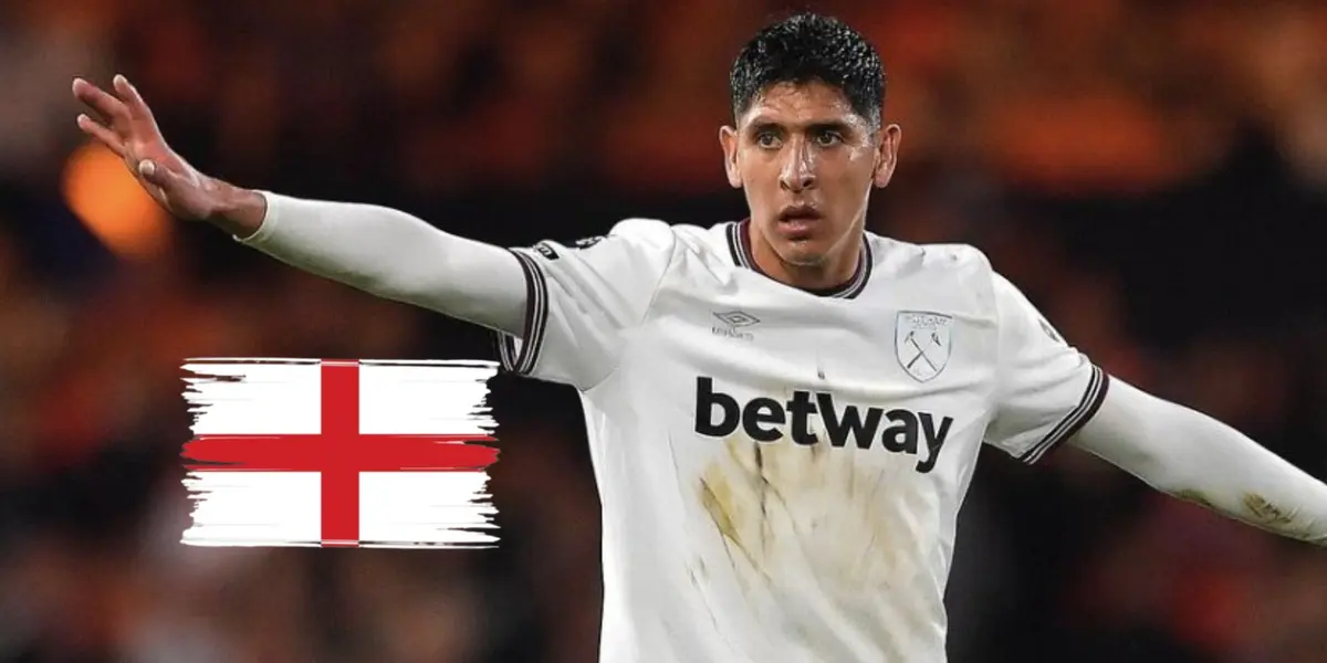 Edson Álvarez y bandera de Inglaterra a su lado en forma de pincel/ Foto Mediotiempo.