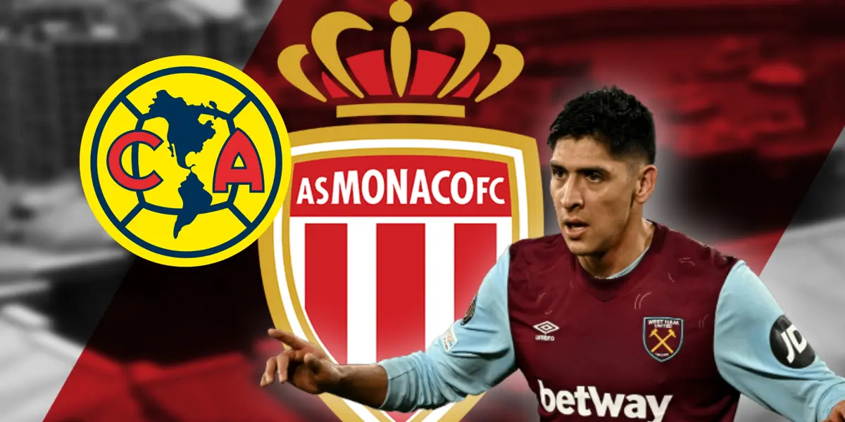 Edson Álvarez y escudos de AS Mónaco y Club América/ Foto Pinterest.
