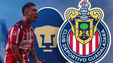 Efraín Álvarez y escudos de Pumas y Chivas/ Foto Players.