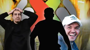 Efraín Juárez con manos en la cabeza, silueta de jugador y Nicolás Larcamón/Foto Marca.