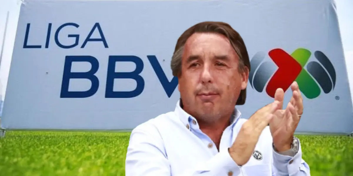 Emilio Azcárraga aplaudiendo y logo de la Liga MX/Foto Somos News.