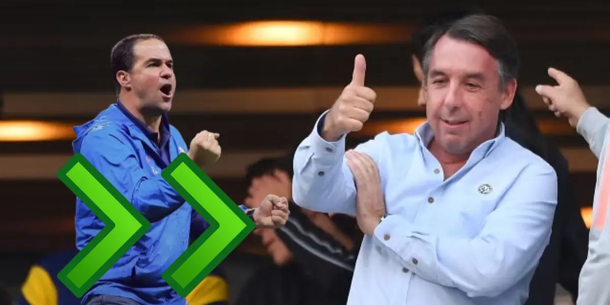 Emilio Azcárraga levantando el dedo pulgar y André Jardine/Foto Récord.