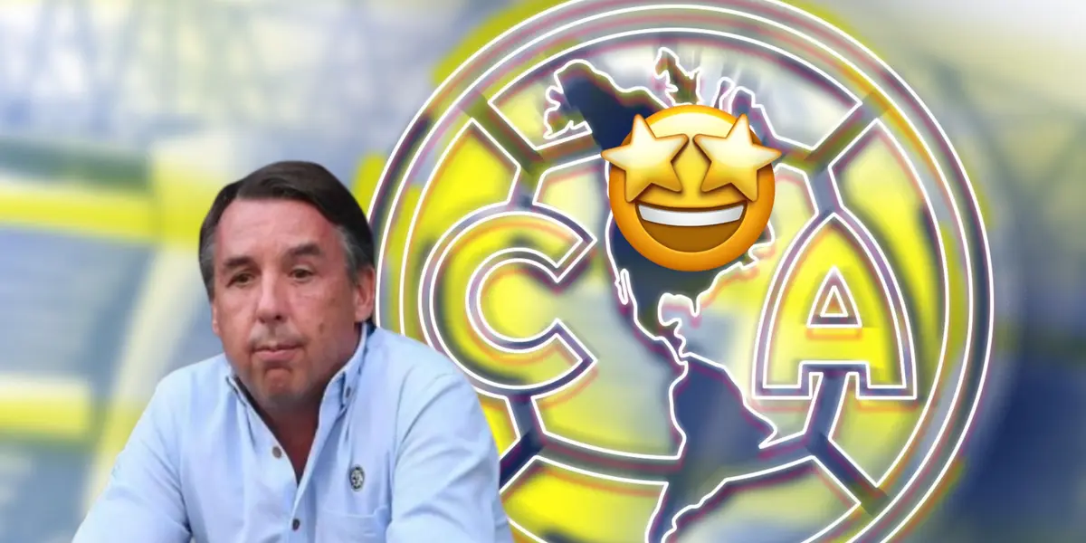 Emilio Azcárraga serio, emoji estrellado y logo de las Águilas diseñado y tomado de Americanografico.