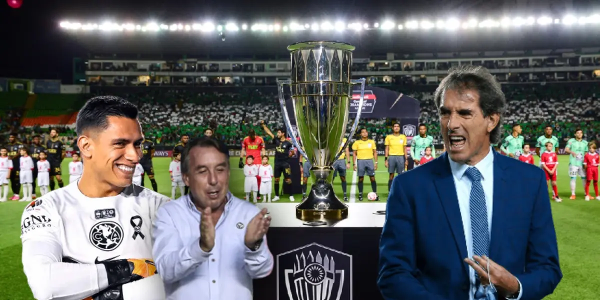 Emilio Azcárraga  y Luis Malagón sonrientes y a su lado, Guillermo Almada molesto/ Foto CONCACAF.