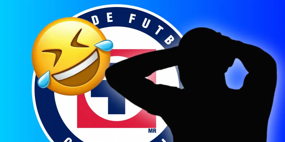 Emoji riendo, silueta de Moisés Vieira y escudo de Cruz Azul/ Foto Liga MX Brasil.