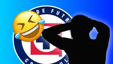 Emoji riendo, silueta de Moisés Vieira y escudo de Cruz Azul/ Foto Liga MX Brasil.