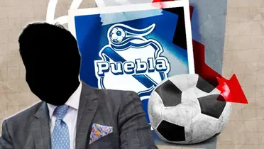 Empresario incógnito junto al escudo del Puebla / FOTO EL UNIVERSAL
