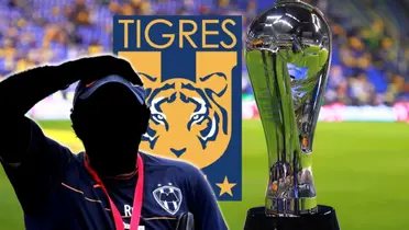 Entrenador incógnito de Rayados junto al escudo de Tigres / FOTO MEDIOTIEMPO