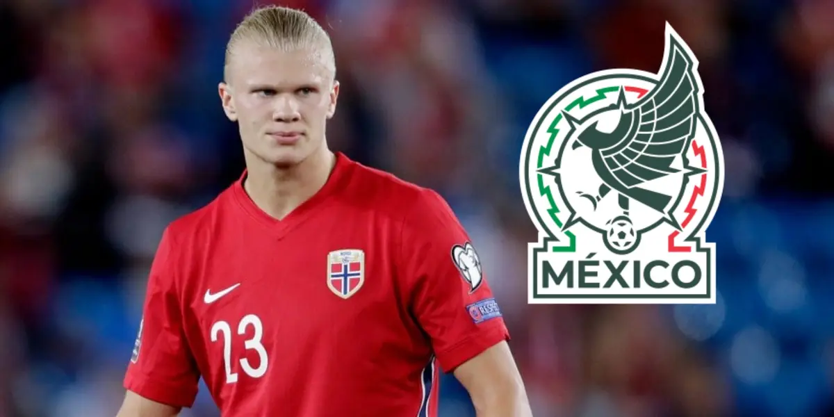Erling Haaland junto al escudo de la Selección Mexicana / FOTO TYC SPORTS