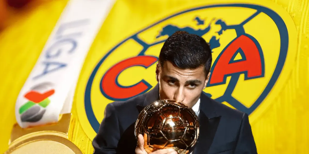 Escudo de las Águilas y Rodri Hernández besando el Balón de Oro/ Foto Club América.