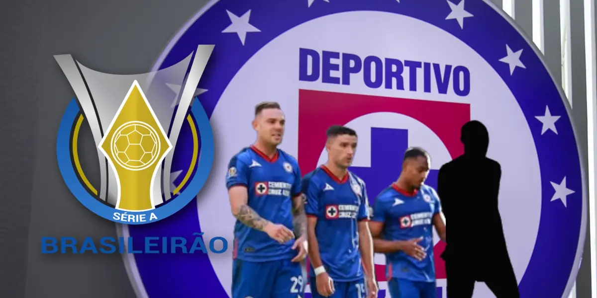 Escudo del Brasileiaro B, jugadores de Cruz Azul y silueta de Diber Camindo/ Foto TV Azteca.