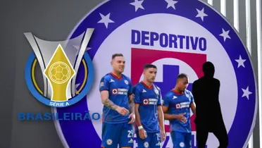 Escudo del Brasileiaro B, jugadores de Cruz Azul y silueta de Diber Camindo/ Foto TV Azteca.