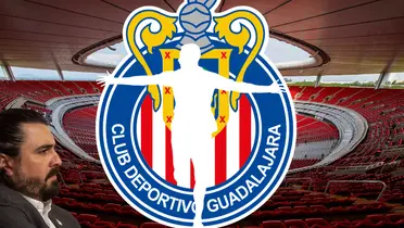 Estadio Akron de fondo con el escudo de Chivas. Foto: Estadio Akron