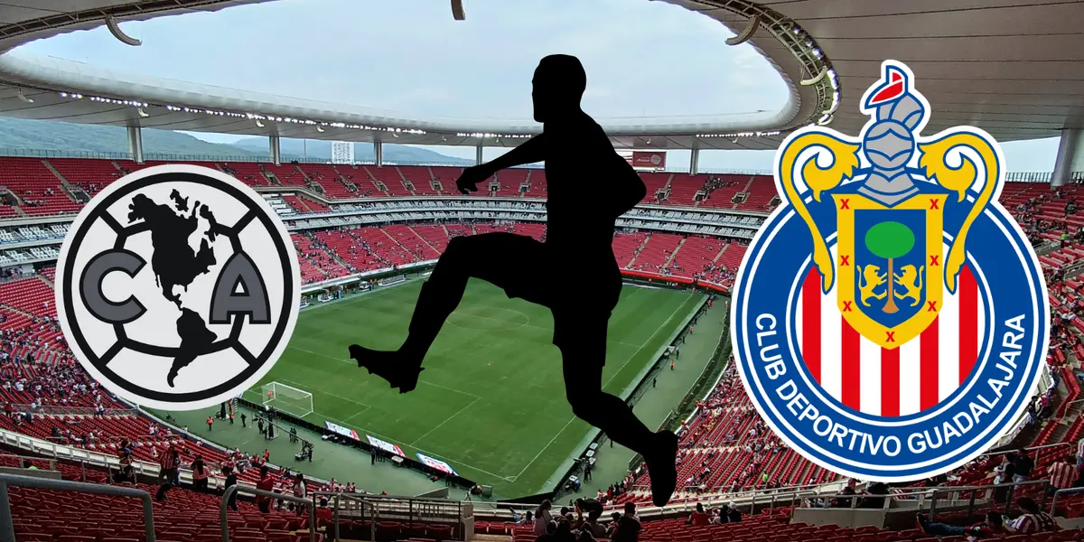 Estadio Akron de fondo, tomado de Wkipedia, con escudo de América y Chivas