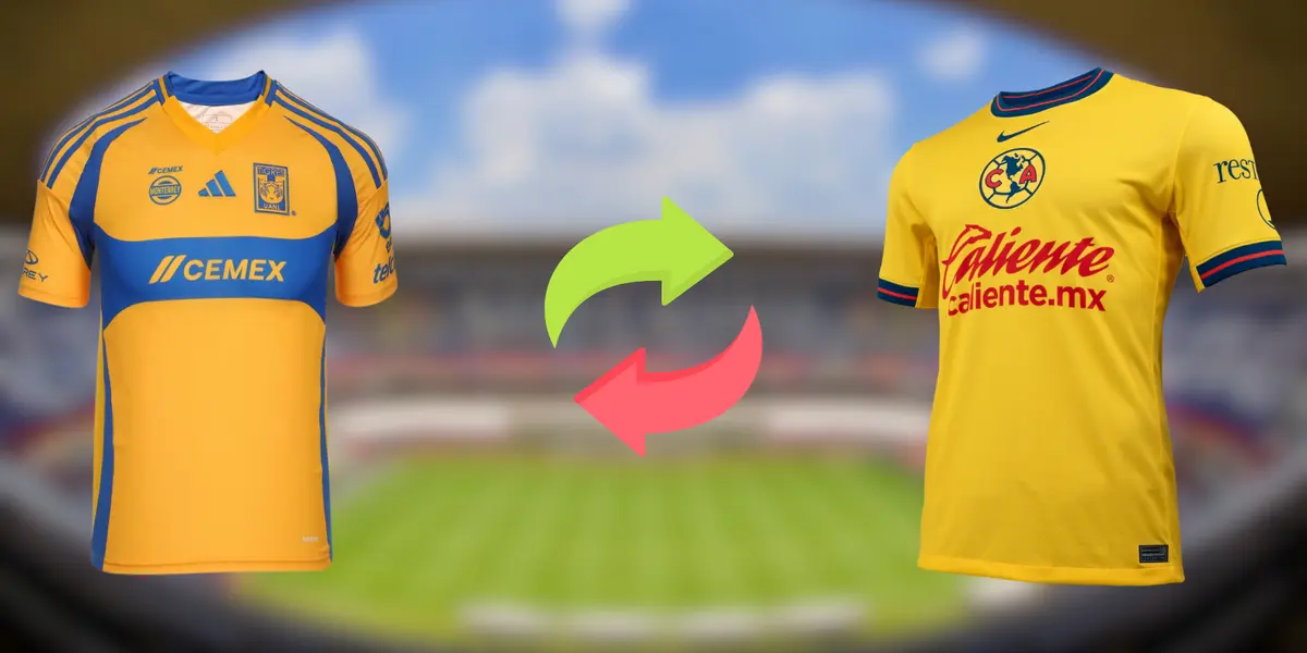 Estadio Azteca de fondo, tomado de Wikipedia, con jersey de Tigres y América al frente