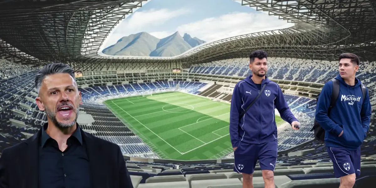 Estadio BBVA de fonto tomado de ArchDayli con Demichelis y jugadores al frente