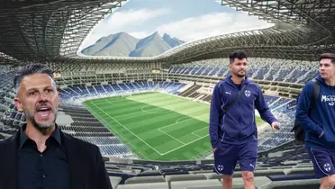 Estadio BBVA de fonto tomado de ArchDayli con Demichelis y jugadores al frente