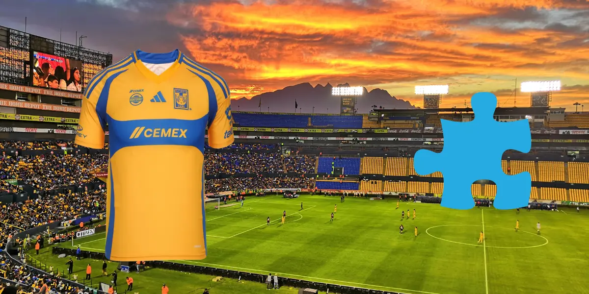 Estadio de Tigres de fondo tomado de Wikipedia, con jersey al frente